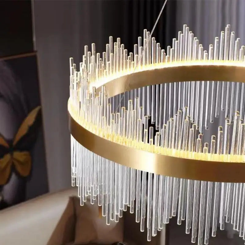 Modern Luxury Glass LED Chandelier Dining Room Dimmable Pendant Lamp