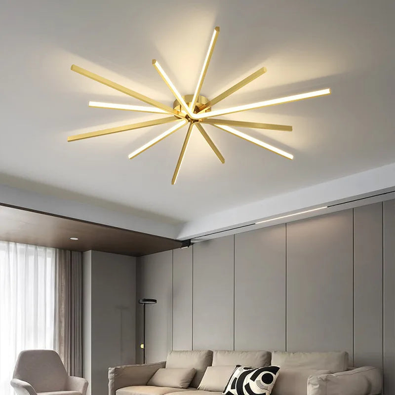 Copper Strip LED Ceiling Lamp - Modern Minimalist Luxury Lighting for Living Room