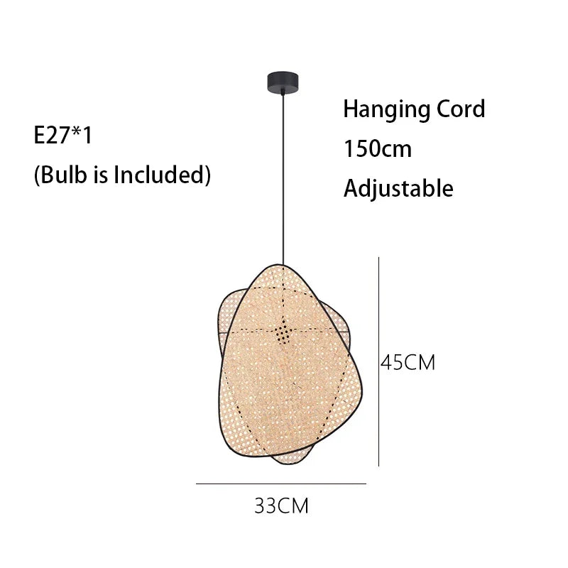 Leaf Grid Handmade Rattan Screen Chandelier for Modern Living Room and Bedroom