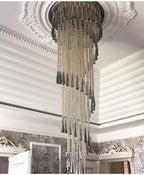 Smoky Gray Crystal Chandelier: Modern Luxury Lighting for Stairway, Corridors, and Villas