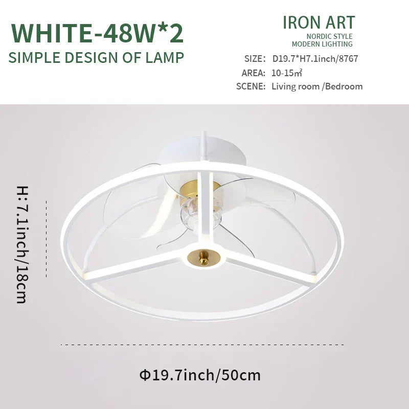 LED Ceiling Fan with Remote Control, Modern Silent Lighting Fixture for Bedroom and Dining Room