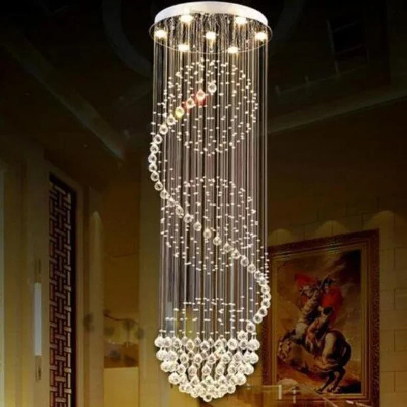 LED Spiral Crystal Ball Chandelier for Staircase | Modern Indoor Hanging Light Fixture