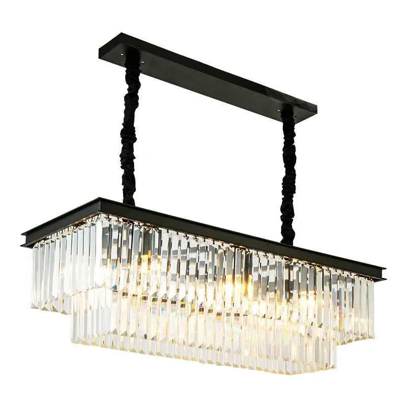 Gold Black Metal LED Chandelier with K9 Crystal - Retro Square Chain Pendant Lighting