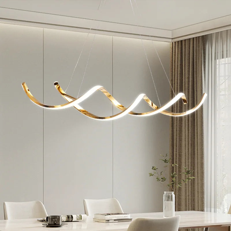 Modern Wave LED Chandelier for Luxury Dining Room and Cafe Lighting