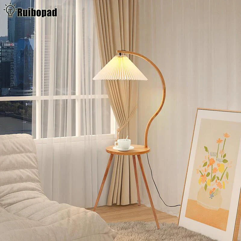 Nordic Wooden LED Corner Floor Lamp for Bedroom and Living Room