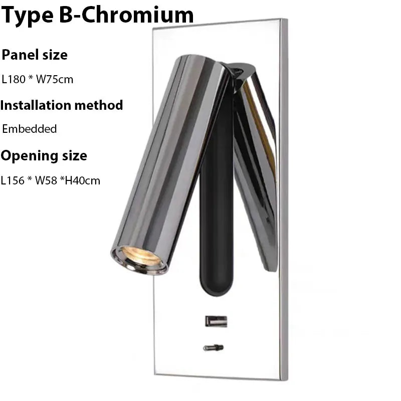 LED Wall Sconce Adjustable Reading Light for Hotel Bedroom, USB Charging