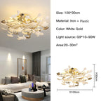 Gold Branches Chandelier with Porcelain Leaves Pendant Light - Luxury Living room Decor