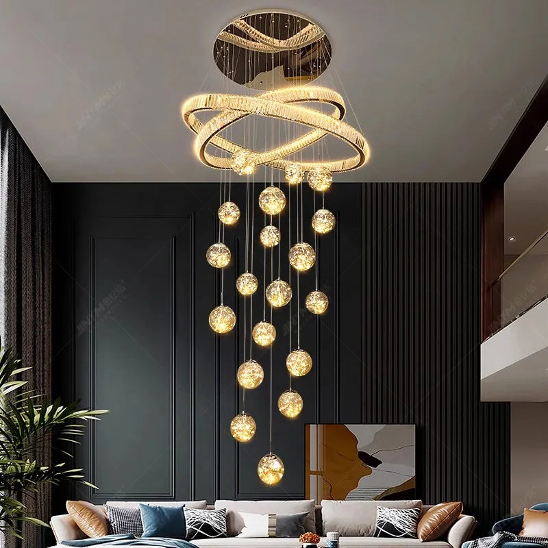 Modern Crystal Chandelier Stair Living Room Pendant Lights Interior Lighting