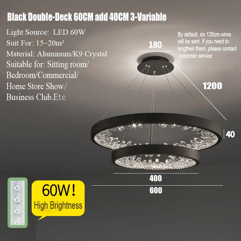 Crystal LED Chandelier Circle Hanging Lamp - Modern Luxury Dimmable Lighting