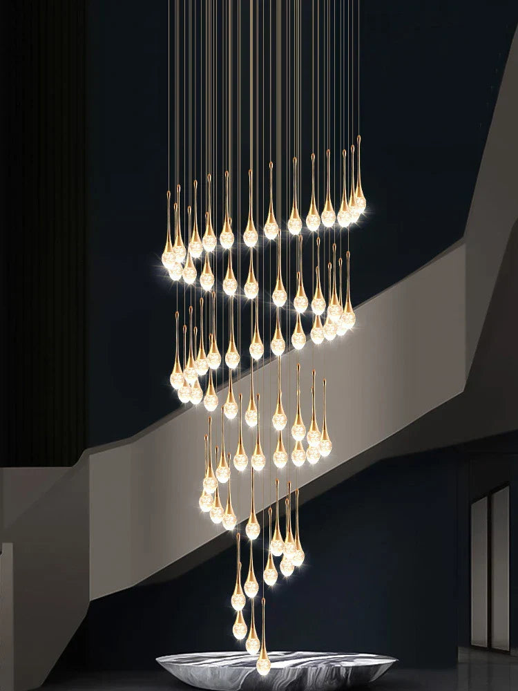 Crystal LED Chandeliers: Luxury Long Staircase Hanging Lights for Living Room Lobby