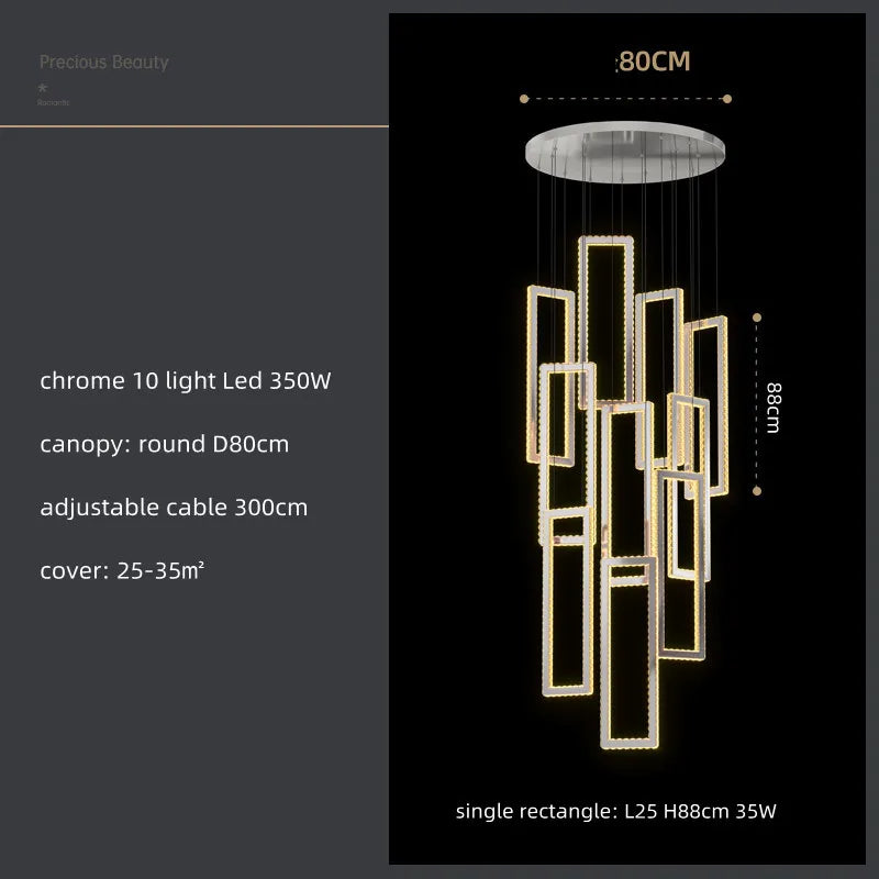 Crystal LED Pendant Light Luxury Stairs Lustre Modern Lighting Fixture