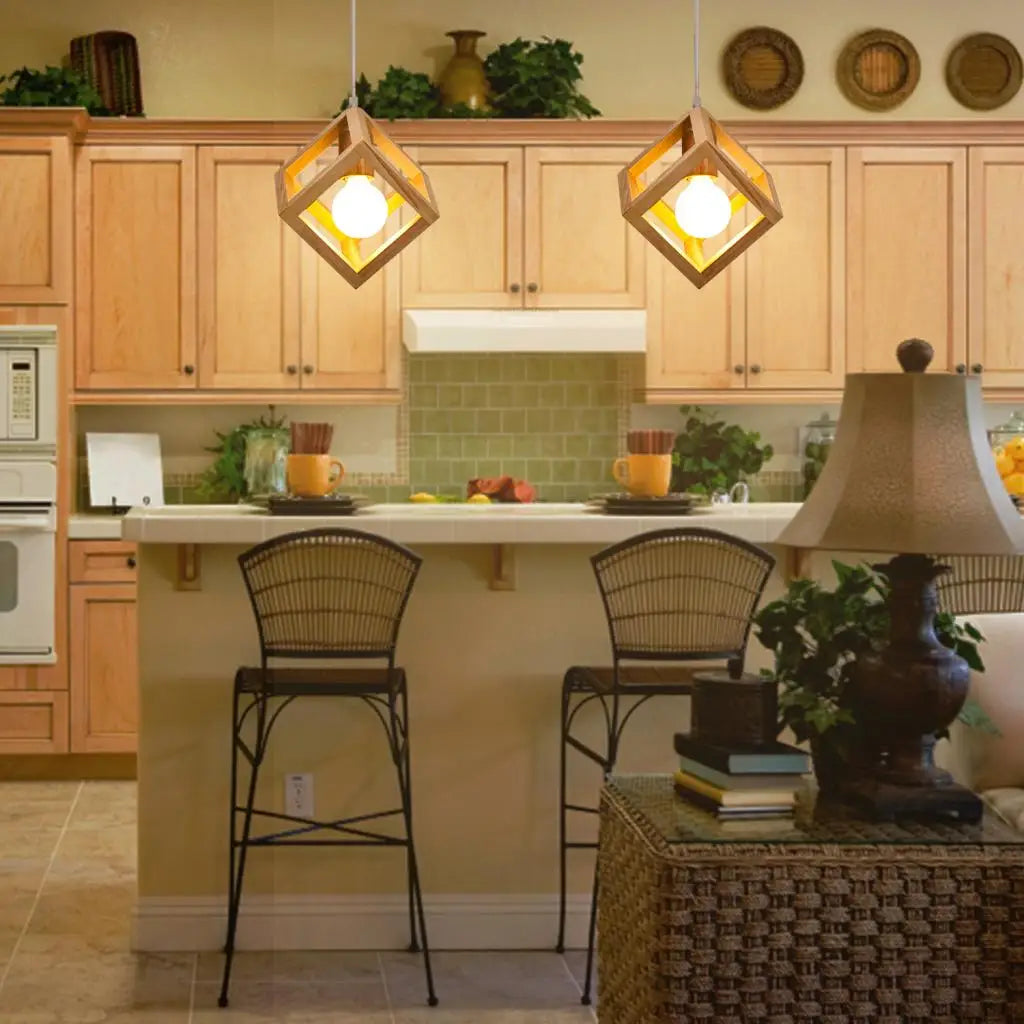 Wood Pendant Lights for Dining Room Kitchen LED Lighting