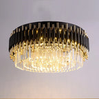 Gold Black Crystal Ceiling Chandelier - Round LED Pendant for Living Room Lighting