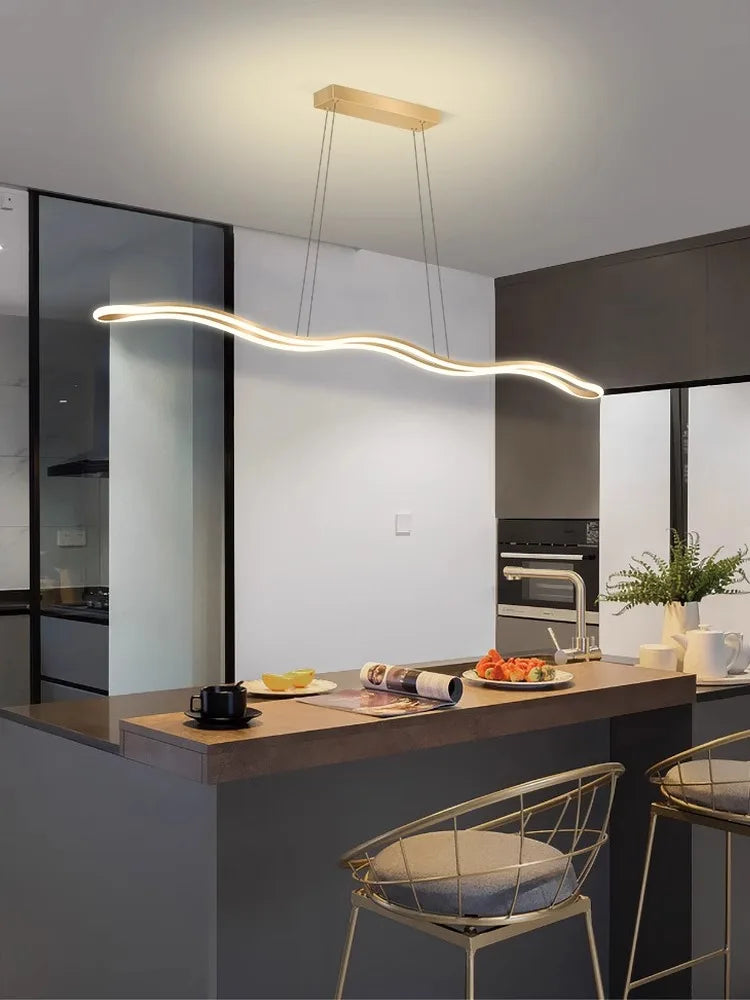Modern Wave LED Chandelier for Dining Room and Bar Lighting
