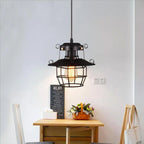 Black Metal Cage Pendant Light - Vintage Industrial Loft Kitchen Lighting