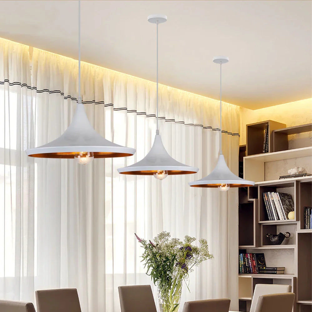 White Industrial LED E27 Pendant Light for Modern Home Kitchen Decor