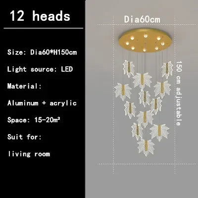 Luxury Maple Leaf Staircase Pendant by - Duplex Villa Chandelier