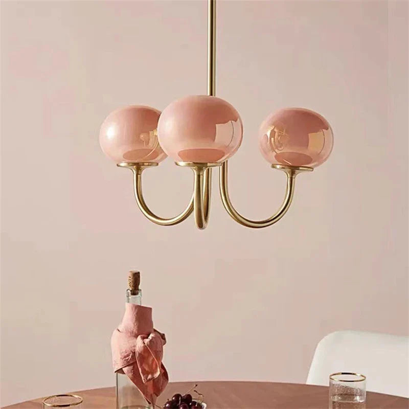 Modern Pink White Glass Ball Pendant Chandelier Cream Stylish Lighting