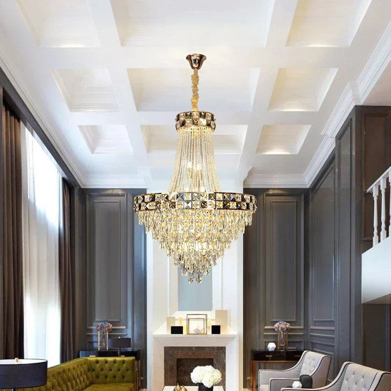 Smart Dimming Crystal Chandelier for Luxury Villa Living Room, High-end Duplex Building Atmosphere