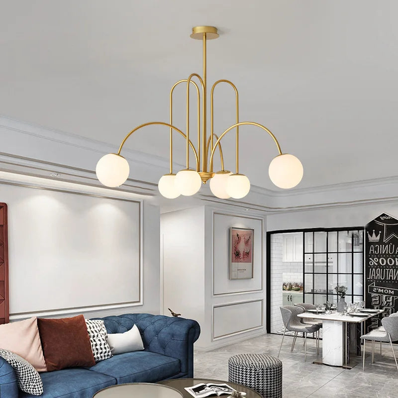 Milky Glass Ball Pendant Chandelier for Dining Living Bar Kitchen LED Lights