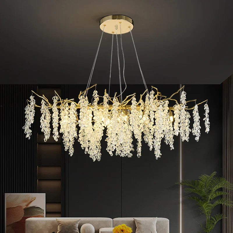 Frosted Aluminum Golden Branch Crystal Chandelier