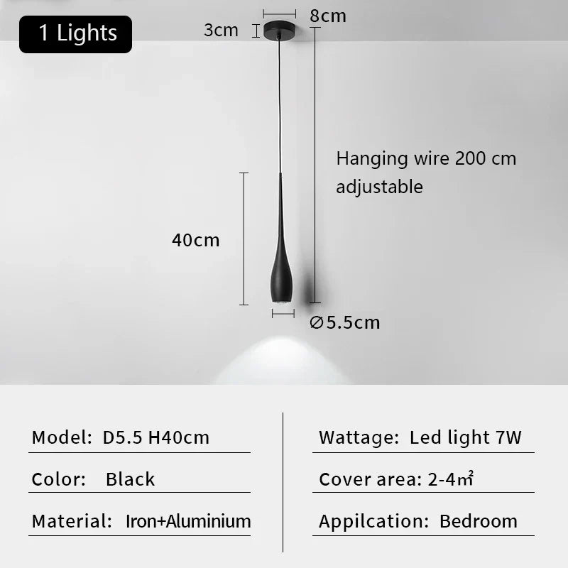 Long Tube LED Pendant Light for Bedside, Dining Room, Bar - Modern Minimalist Design