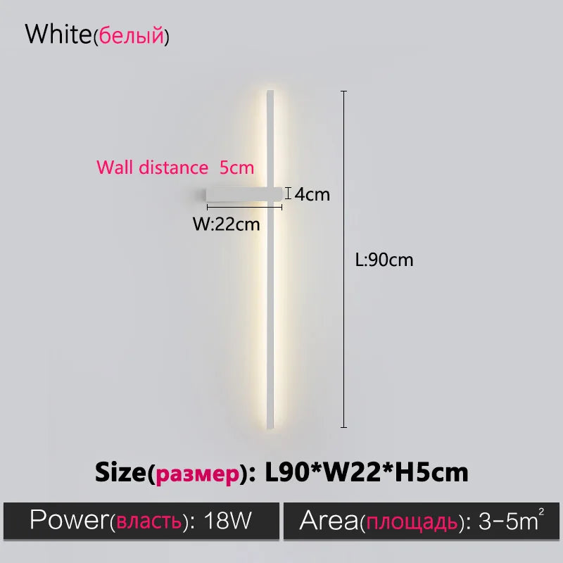 Black Long Strip Wall Lamp - Modern Minimalist Bedroom Living Room TV Wall Light