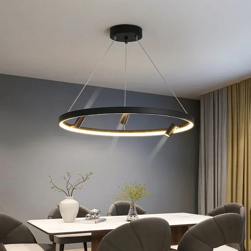 Black Round Combination Chandelier Pendant Light for Home Decor and Kitchen
