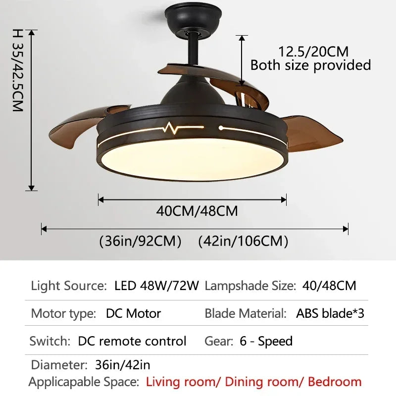 White Ceiling Fan Light with Hidden Fan, Remote Control for Bedroom and Restaurant