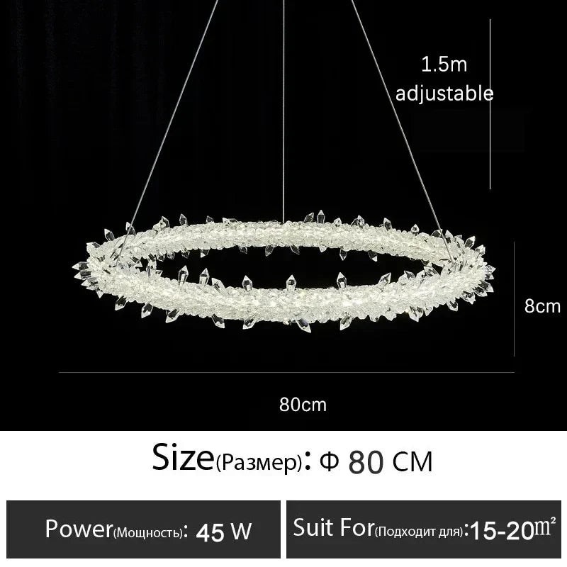 Luxury Crystal LED Chandelier | Dimmable Ring Gloss Ceiling Chandelier for Modern Living Room