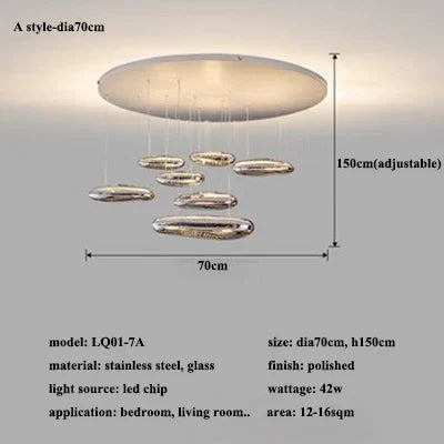 Chrome LED Pendant Lights: Modern Water Droplets Chandeliers for Living, Dining, Bedroom.
