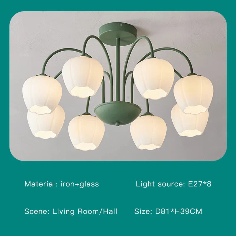 Modern Green White Branch Ceiling Chandelier for Living Room Bedroom Dining Loft