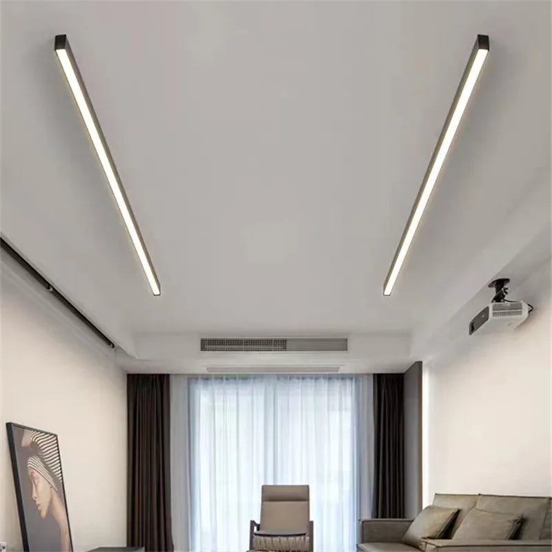Black Linear LED Ceiling Light for Aisle, Bedroom, Dining, Living Room – Minimalist Design