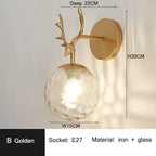 Retro Antlers Glass Ball Wall Lamp for Indoor LED Decor Lighting