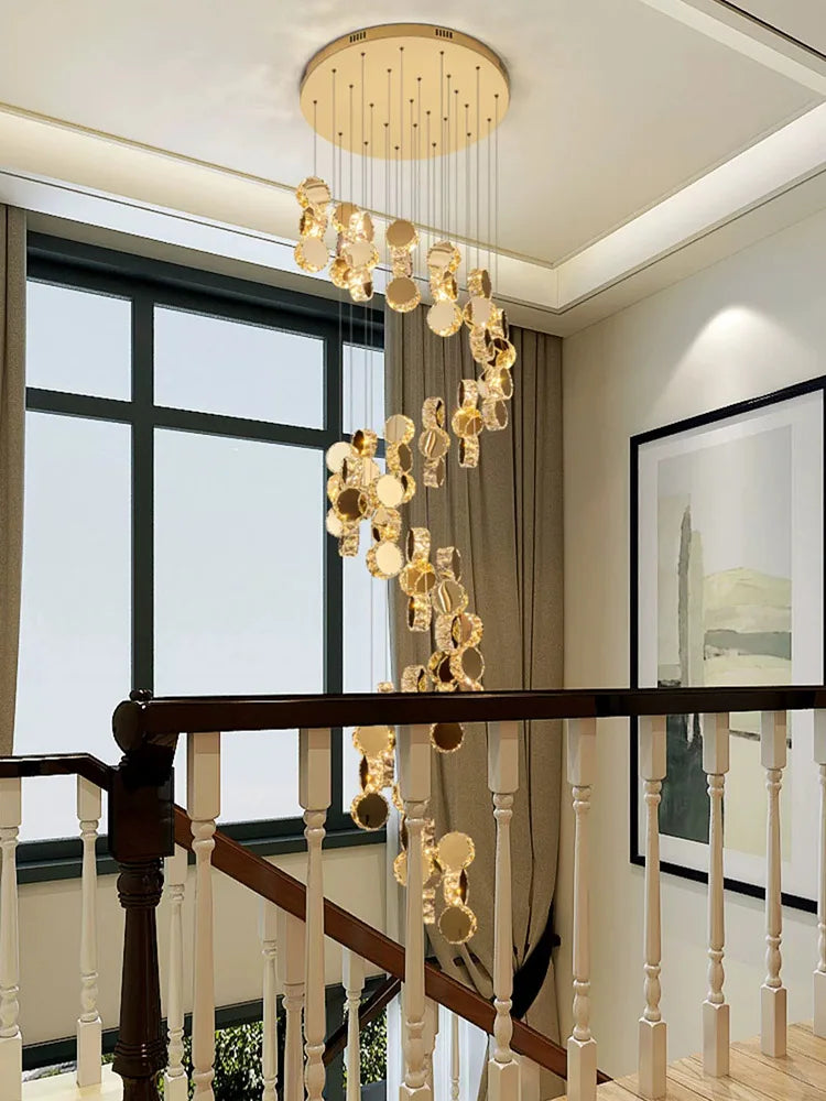 Gold Crystal Chandeliers LED Pendant Lamp for Modern Living Spaces
