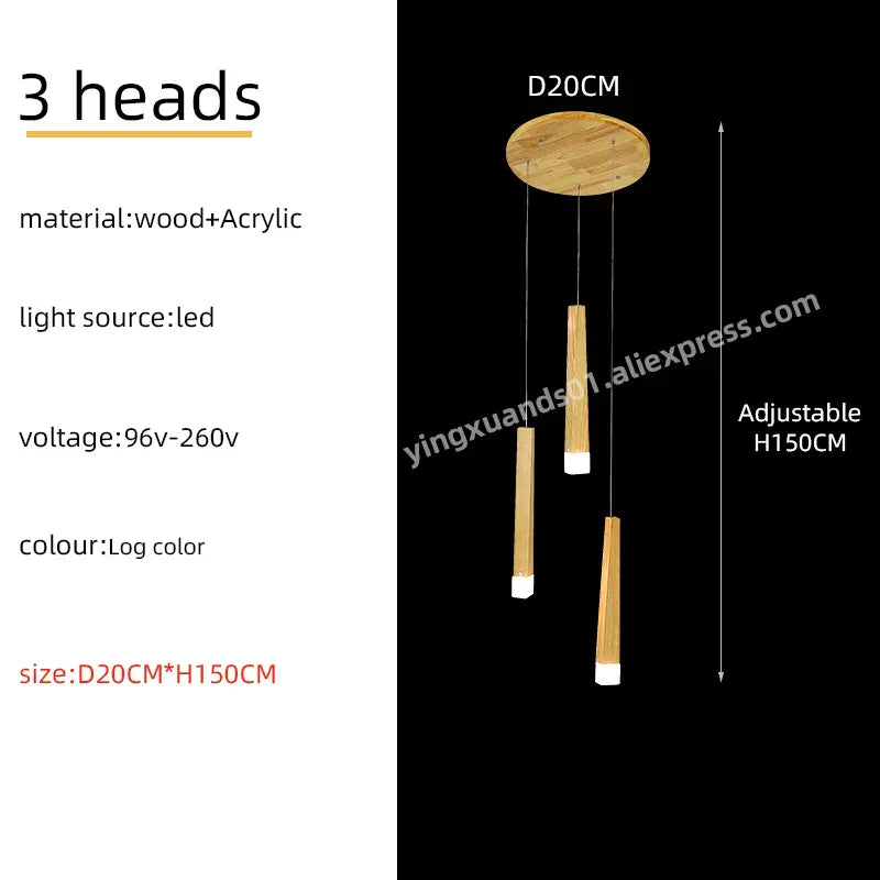Wooden Chandelier: Modern LED Staircase Hanging Light