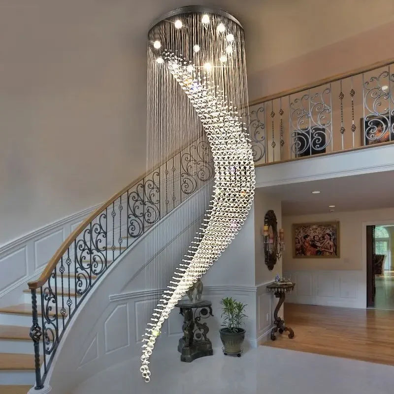 Spiral Crystal Chandelier: Luxury Staircase Hall Light Fixture for Living & Dining Room