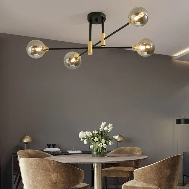 Black & Gold LED Round Ball Chandelier - Elegant Lighting Fixture for Home