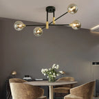 Black & Gold LED Round Ball Chandelier - Elegant Lighting Fixture for Home