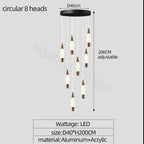 Modern LED Staircase Chandelier in Black Gold Finish