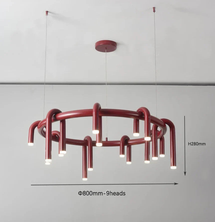 Red U-Shaped Chandelier: Modern Nordic Living Room Bedroom Lighting Fixtures