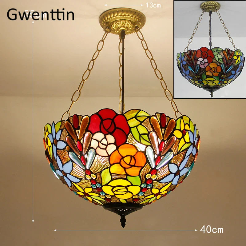 Tiffany Stained Glass Pendant Light Chandelier LED Fixture for Home Deco