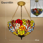 Tiffany Stained Glass Pendant Light Chandelier LED Fixture for Home Deco