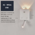 Rotatable LED Wall Sconce Lamp with USB Port & Socket for Bedrooms, Restaurants - White/Black