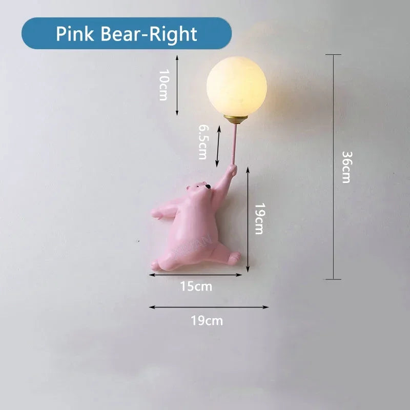 Kids Bear Wall Light Moon Decor for Girl Bedroom