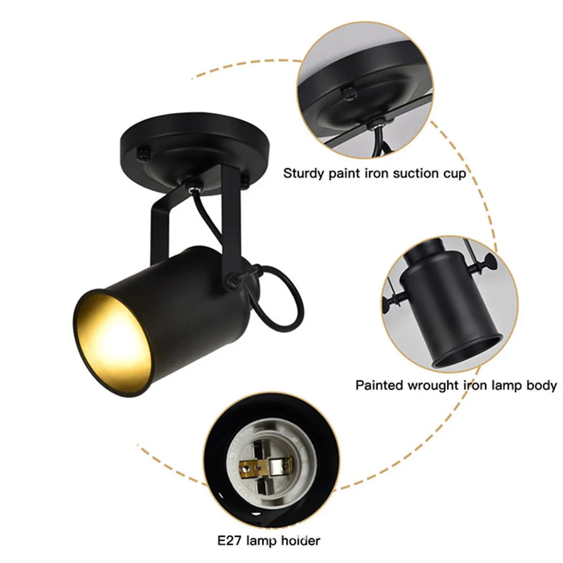 Black Wrought Iron Spotlight Accent Lamp - Adjustable Flush Mount Lighting