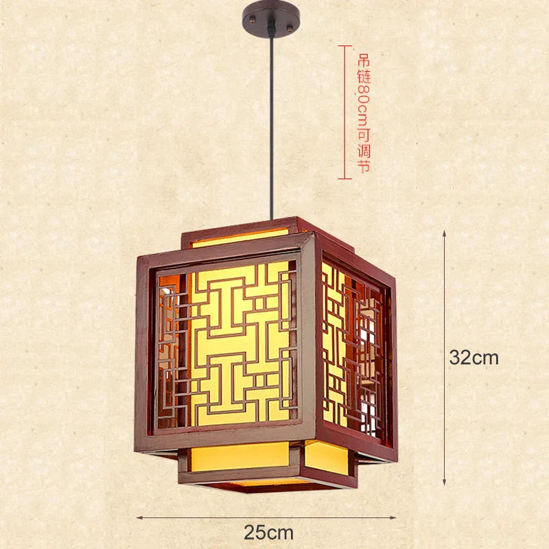 Sheepskin Lantern Pendant Light - Vintage Chinese Style Wooden Hanging Lamp