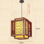 Sheepskin Lantern Pendant Light - Vintage Chinese Style Wooden Hanging Lamp
