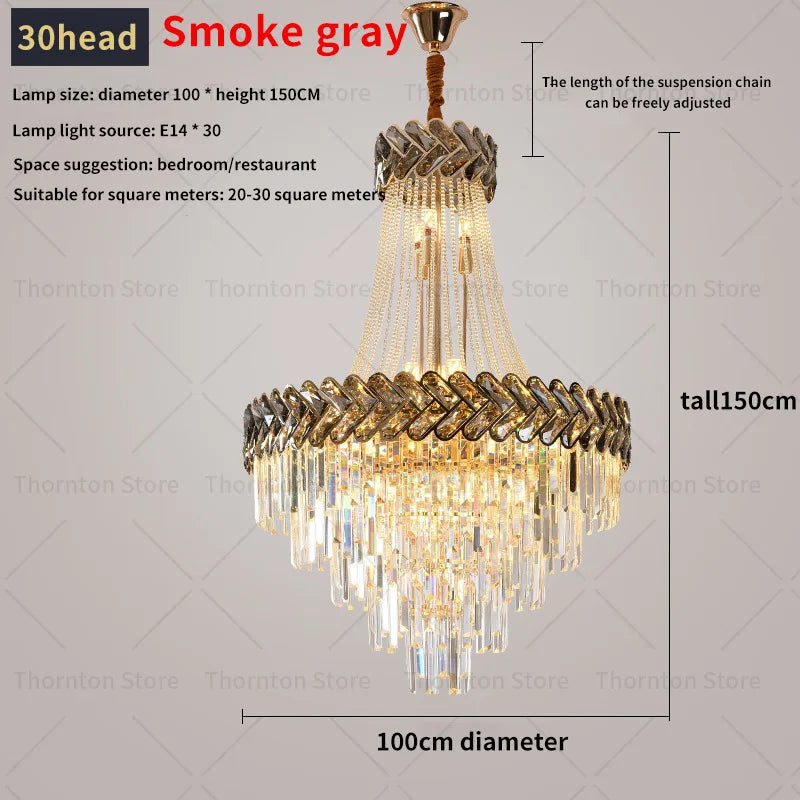 Crystal Chandelier: Modern European Duplex Villa Living Room Luxury Hollow Stair Light