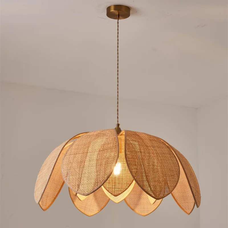 Handmade Rattan Petal Pendant Light with Chinese Style Design for Living & Dining Rooms